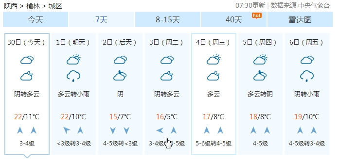 榆林国庆中秋双节8天小长假天气预报