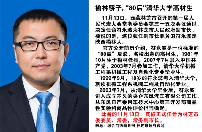 佳县“80后”清华大学高材生符永波任西藏林芝市副市长