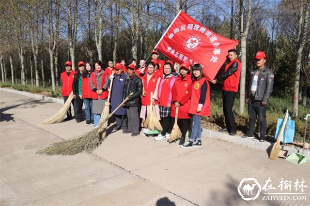 榆阳区明珠路街道办志愿者清扫落叶小记