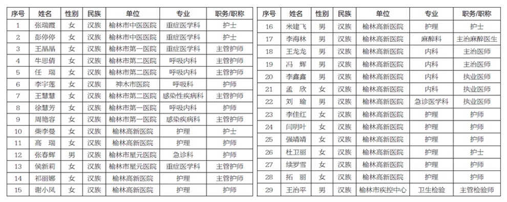 榆林好儿女！榆林市支援武汉医疗战线的29人！