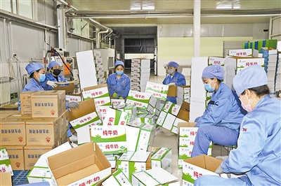 工人组装乳品包装盒