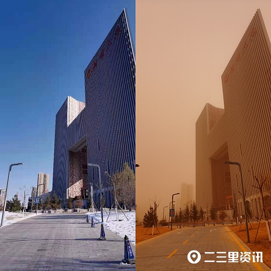 榆林市沙尘暴来袭！榆林地标建筑沙尘暴VS晴天对比图