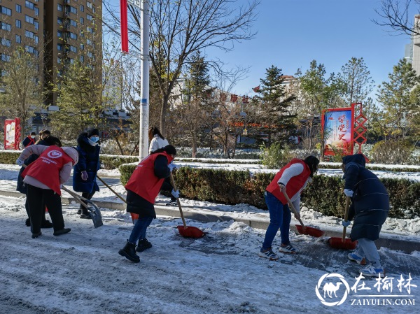 沙河路街道办榆康社区忙扫雪，天冷情却暖