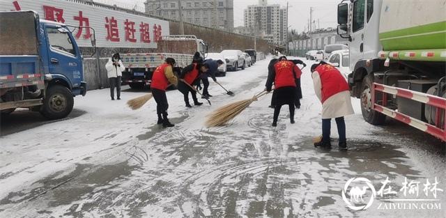 榆阳区崇文路街道春苑社区党支部组织全体干部扫雪，确保居民出行安全