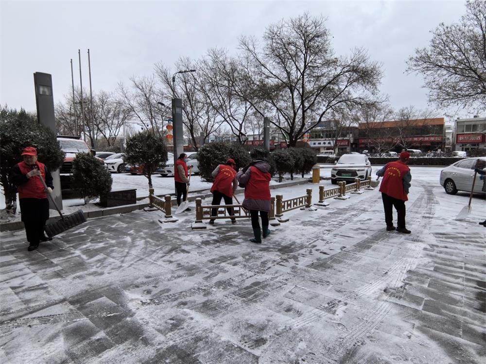 榆阳区鼓楼街道城隍庙滩社区组织辖区单位开展扫雪志愿服务活动
