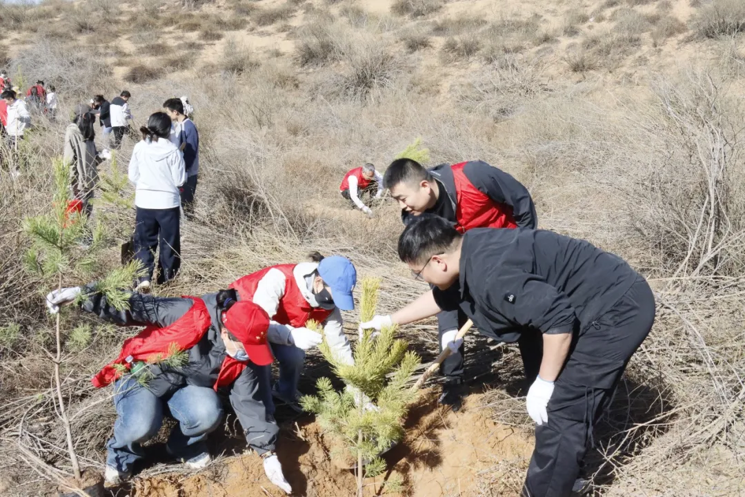 4月10日上午，榆林市第五医院开展了主题为“撒播绿色希望 守护身心健康”的义务植树活动