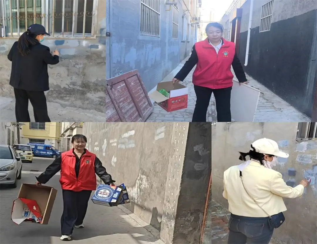 志愿者们深入辖区巷道，清理烟头纸屑和杂物