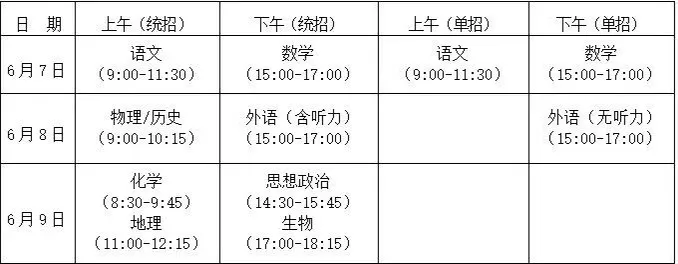2026年高考时间安排