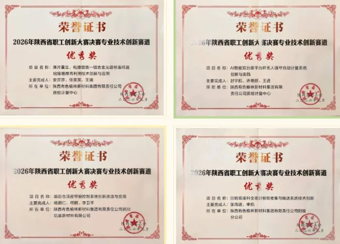 近日，陕西省职工创新大赛落幕，榆林新材料集团首次参赛即斩获三等奖2项、优秀奖4项。